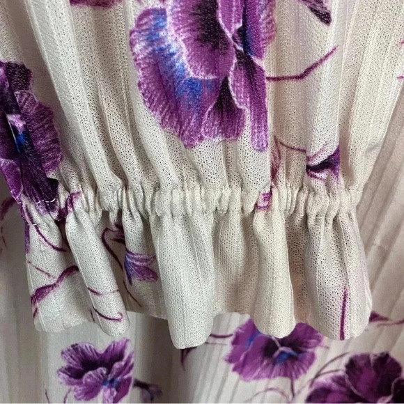 VTG Women’s 80s PL Sheer Floral Blouse Puff Sleeve Ruffle Neck Union Made - Picture 7 of 13